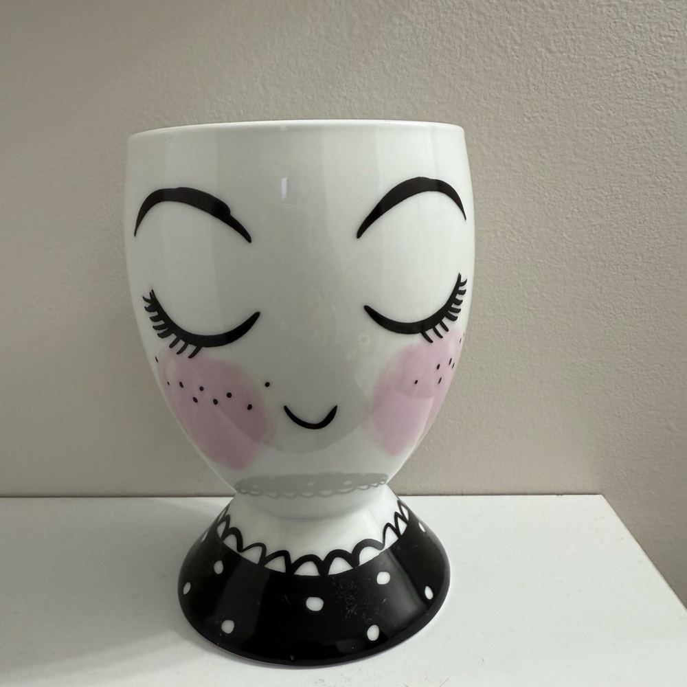 Charming Black and White Ceramic Face Vase